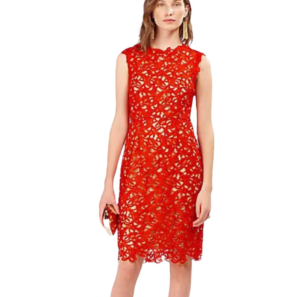 Mikael Aghal Merana Red Lace Sheath Tunic Dress - 6